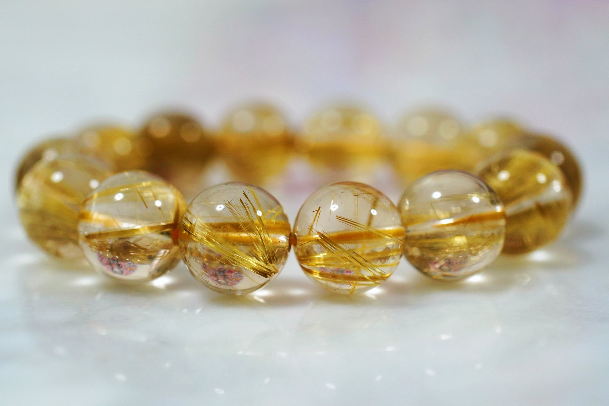 天然石ブレスレット☆高品質!ルチルクオーツ13mm☆ハリが沢山!キラキラ!! 至極の逸品】高品質ルチルクォーツブレスレット – No.13